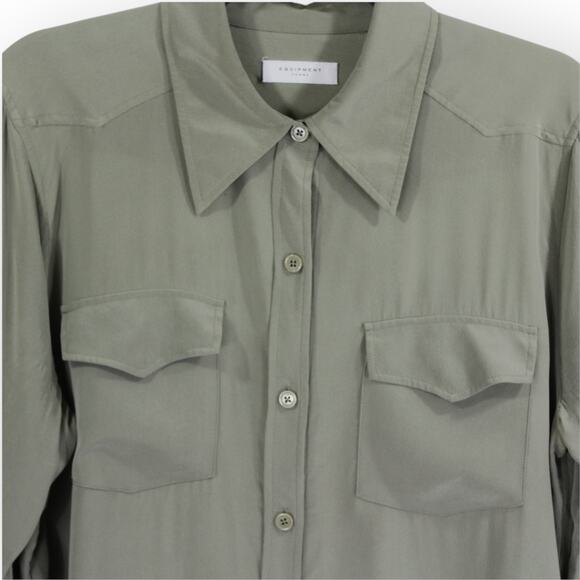 Two Large 100% SILK Blouses EQUIPMENT Rhodora~Deep Lichen • Quinne~Chili - Picture 6 of 11